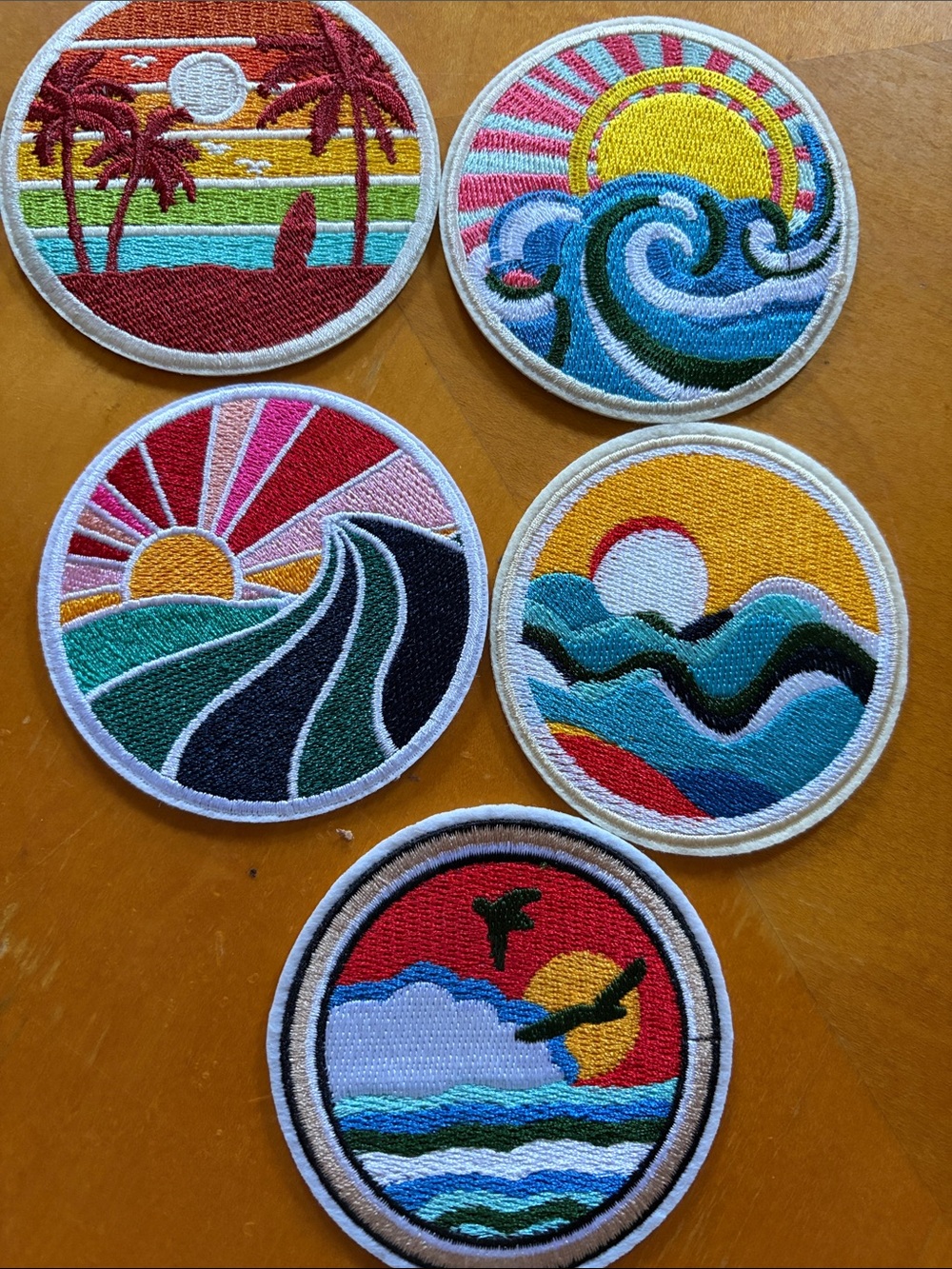 Embroidered Sunset Wave Patch — Multicolor Fiber Art 5 patches